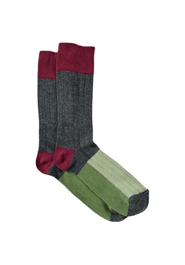 Erkek Füme-bordo Blok Desenli Soket Çorap Füme