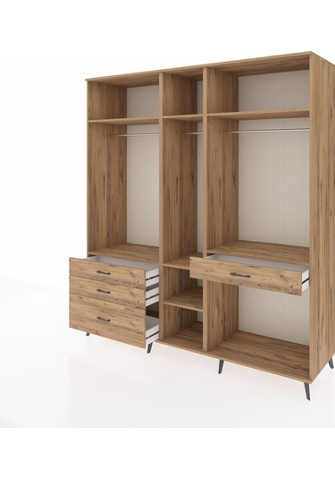 Kronos Dolap 7 Raflı 4 Çekmeceli 3 Askılı 220x59x243 Çam-çam/çam Atlas Çam/atlas Çam