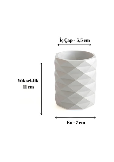 Dekoratif Geometrik Kalemlik Modern Beton Organizer Vazo Saksı Diş Fırçalık Ofis Düzenleyici Beyaz