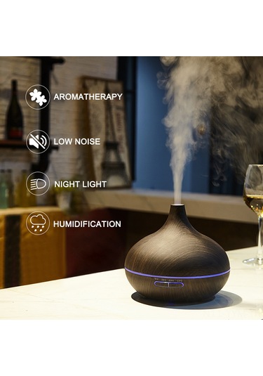 Geeksen 550ml Koyu Ahşap Desenli Ev Salyangoz Yağı İçeren Aromaterapi Makinesi - Sessiz 2-8 Saat Zamanlama Ve Nemlendirme Fonksiyonu