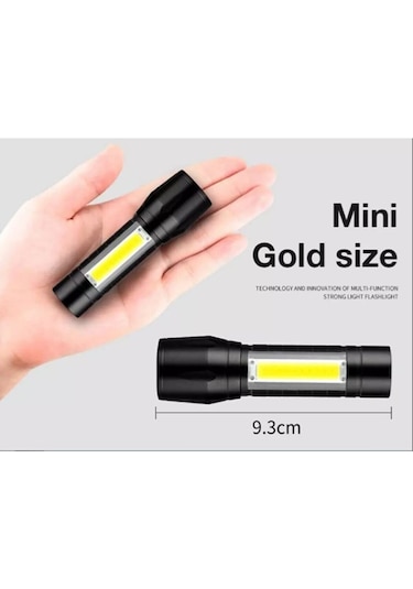 Metal Polis El Feneri Mini 3 Mod Şarjlı 3 Watt 600 Lümen M-4140 Siyah