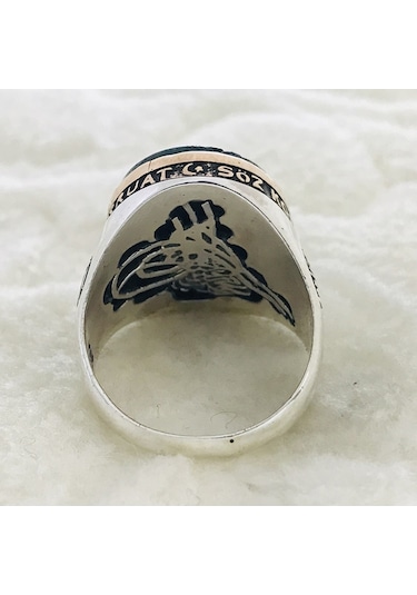 Koyu Yeşil Taşlı 925 Ayar Gümüş Erkek Yüzük