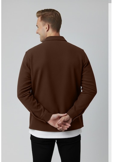 Deepsea Kiremit Cepli Likralı Kadife Kumaş Rahat Kesim Erkek Gömlek Yumuşak Dokulu, Şık Tasarım Gömlek 2600759 Kiremit