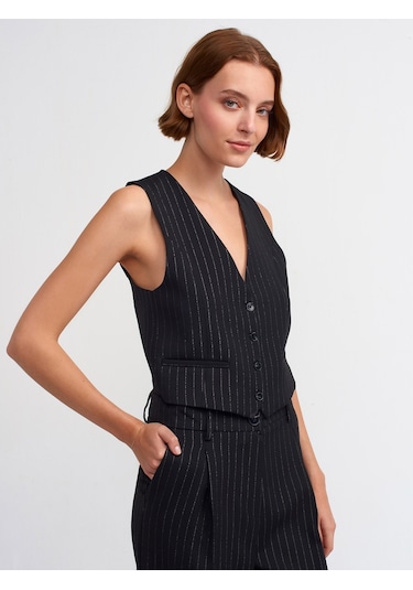 Dilvin Çizgili Yelek  Siyah