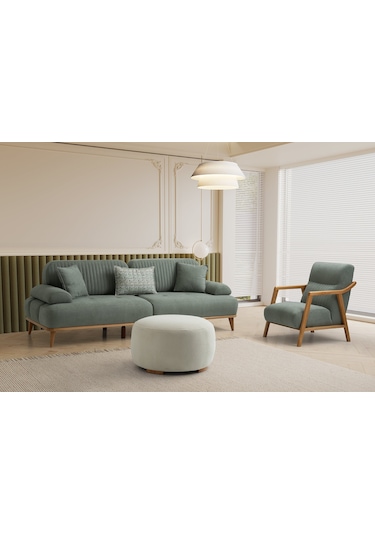 Tera Ahşap Kollu Ayaklı Berjer Yeşil