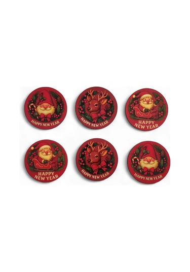 Noel Yeni Yıl Bardak Altlığı 6 Adet 9x9