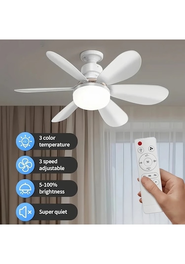 Xuweiwei Uzaktan Kumandali Akilli Tavan Fani 40w 52 07cm Cok Renkli 3 Hiz Ayarlı Led Aydinlatma E26 E27 Ampul Zamanalayici Yatak Oturma Odasi Garaj