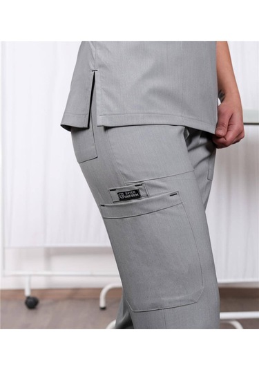 Likralı Cerrahi Forma Unisex Hemşire Doktor Sağlıkçı Forması Scrubs Üniforma Açık Gri