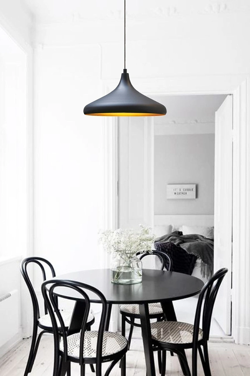 Champion Siyah Özel Kablo Avize - Alüminyum 35 Cm Cafe Rustik Sarkıt Mutfak Lamba Modelleri Siyah