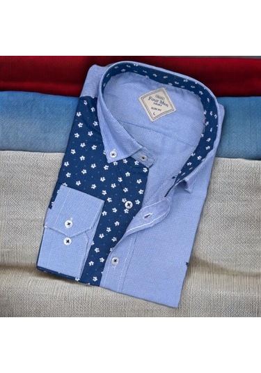 Pamuklu Mavi Uzun Kollu Erkek Gömlek Slim Fit Kalıp -9774 Mavi