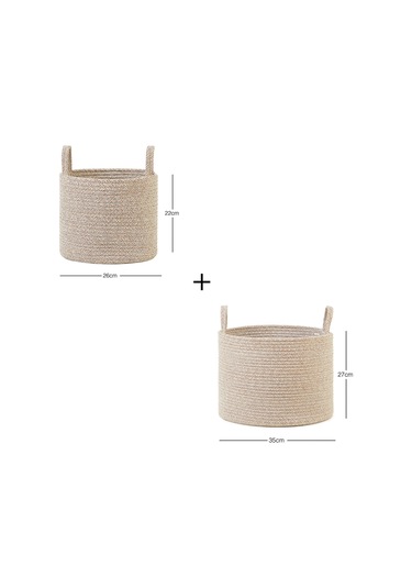 Ocean Home Textile 2'li Bej Kırçıllı Pamuklu Halat Sepet Set 26 x 22 / 35 x 27 cm