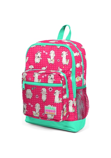 Coral High Kids Neon Mercan Su Yeşili Alpaka Desenli Dört Bölmeli Okul Sırt Çantası 23466