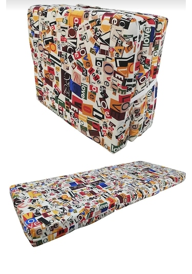 Katlanır Yer Yatağı Tek Kişilik Sünger Minder Yatak 90x190x 10 Cm Gri Kalın Sünger Love Desen Karışık Renk