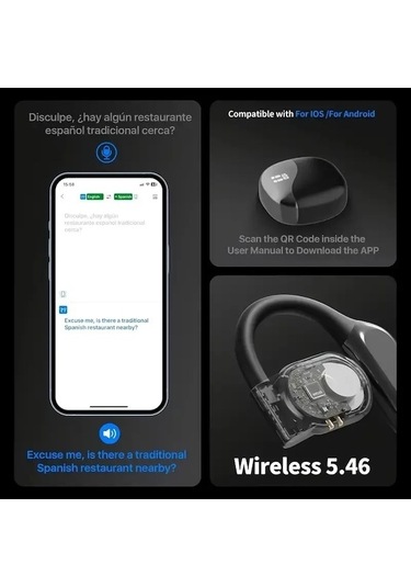 Flybuy Yapay Zeka Gerçek Zamanlı Çeviri Kulaklık, 144 Dil, İleri Gürültü Azaltma