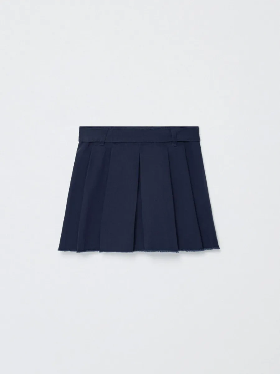 Sela Okul İçin Kemerli Fırfırlı Kısa Tweed Etek. 432694471 Mavi