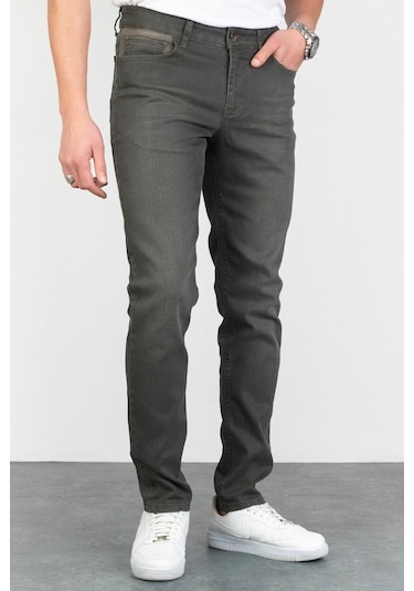 Erkek Haki Slim Fit Likralı Denim Kot Pantolon Hltvalkhi