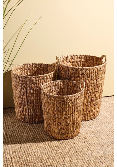 Cilento Hasır 3'lü Sepet Seti Kahverengı Kahverengi