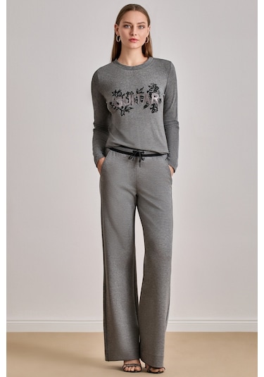 Düz Kesim Gri Örme Bluz Gri