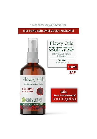 Flowy Oils Gül Suyu Cam Şişe 100 ML