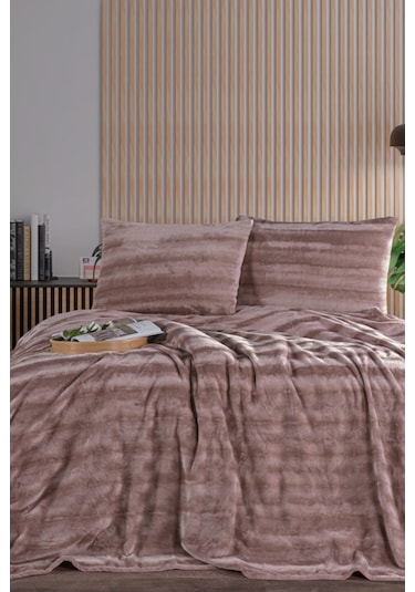 Zebracasa Cozy Çift Kişilik Pudra Battaniye Takımı Pudra