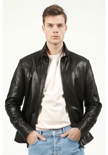 Dericlub Sdx2020 Jumbo Gerçek Deri Erkek Mont Siyah