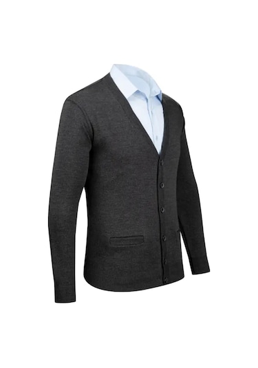 Erkek V Yaka Triko Hırka Düğmeli 4241m Bgl-st04560 Füme