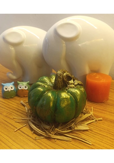 Büyük Boy El Boyaması Yeşil Kabak Biblo-dekoratif Ev Ürünü-rustik Hasat Kabak Figürü Yeşil