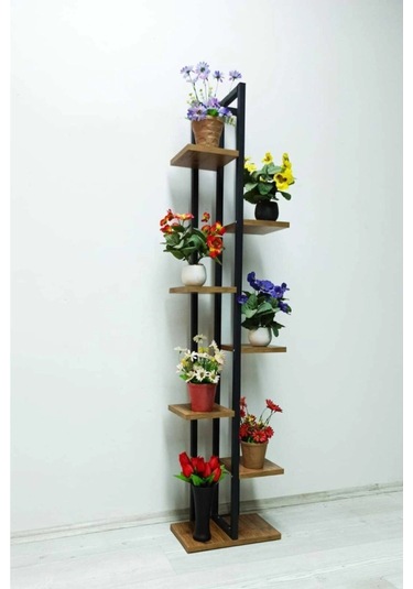 7 Bölmeli Çiçeklik, Saksılık,çiçeklik Standı Siyah-ceviz