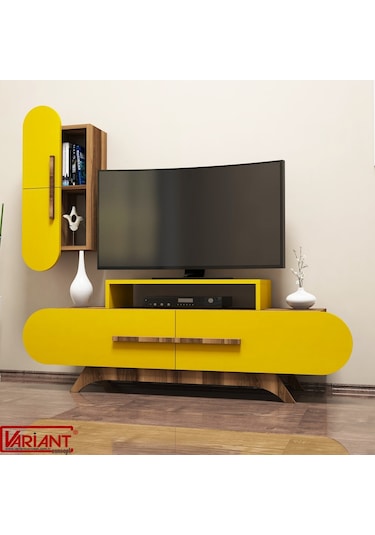 Variant Rose Duvar Raflı Tv Ünitesi Ceviz - Sarı