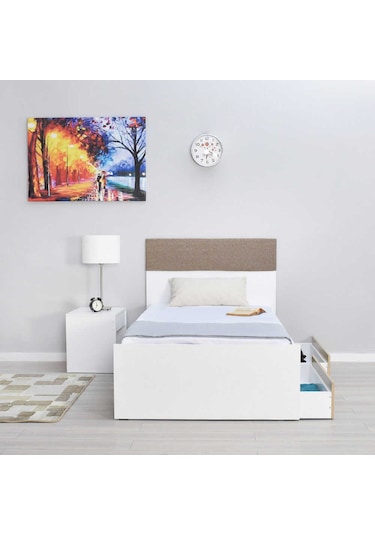 Adoremobilya Base Genç Odası 2 Çekmeceli Tek Kişilik Karyola - İtalyan Meşe-Beyaz