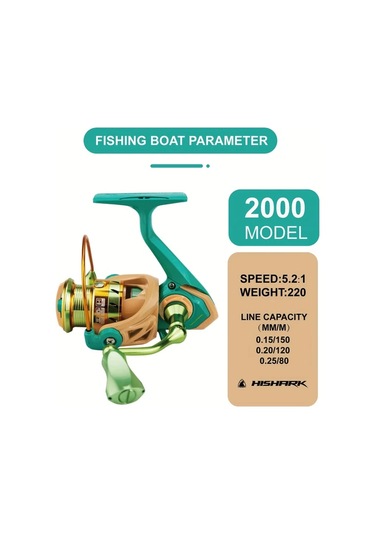 Xuweiwei 2000 Sku Yüksek Performanslı Hıshark Döner Makara Alüminyum Sap Paslanmaz Çelik Rulmanlar 52:1 Dişli Oranı Tatlı Ve Tuzlu Su Balıkçılığı İçin Yeşil Şık Olta Makinası