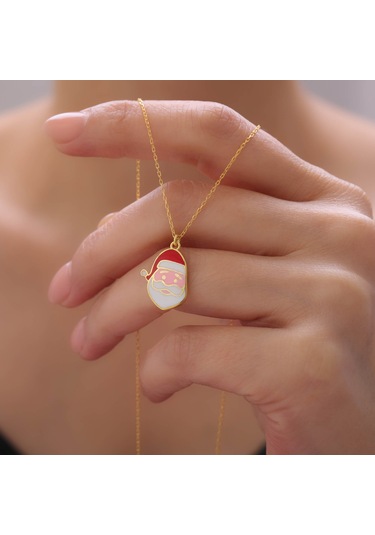 925 Ayar Gümüş Yılbaşı Hediyesi Noel Baba Kolye Gold