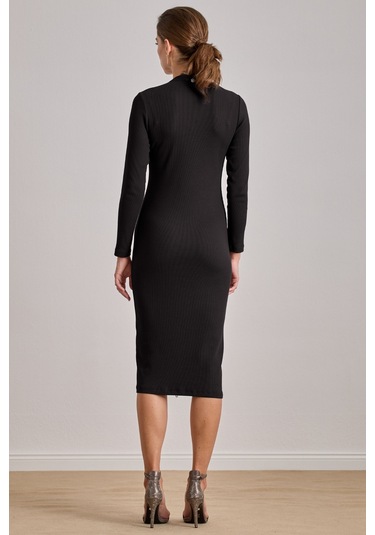 Midi Siyah Kaşkorse Elbise Siyah