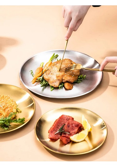 Lunext Yuvarlak Metal Servis Tepsisi Tabak 345700363 Gri