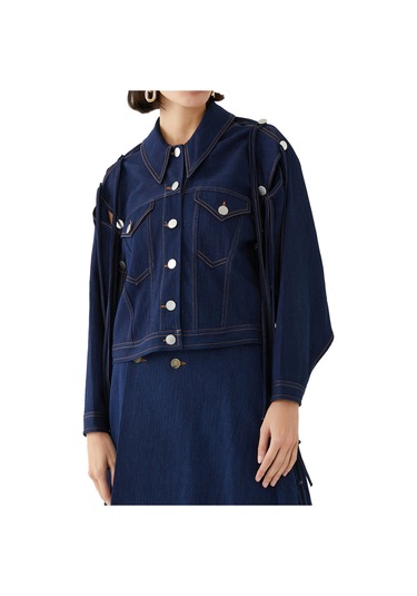 Palmer Harding Şık Açık Kollu Kot Ceket Dark Blue