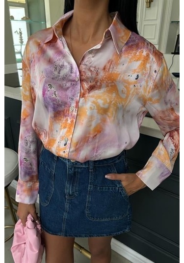 Batik Desenli Saten Gömlek 3409 Multi