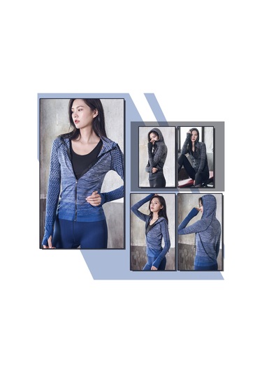 Geeroyoo Kadın Spor Montu, Hoodlu, Ceket, Parmak Delikli, Dokuma Desenli, İç Ve Dışarı Aktiviteler İçin, Slim Fit, Mavi, Asya Bedeni M Dp-wt002