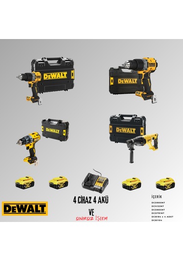Dewalt DCD805NT + DCD800NT + DCD791NT + DCH133NT 4 Adet 5 Amper Akü + Şarj Aleti Set