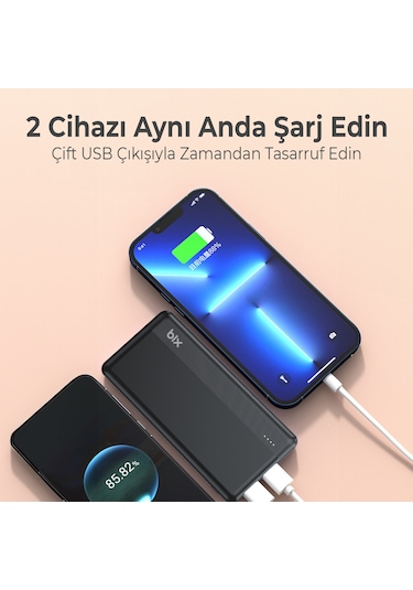 Bix Bxpb108 10000mah Çift Usb-a Çıkışlı Portatif Powerbank Siyah