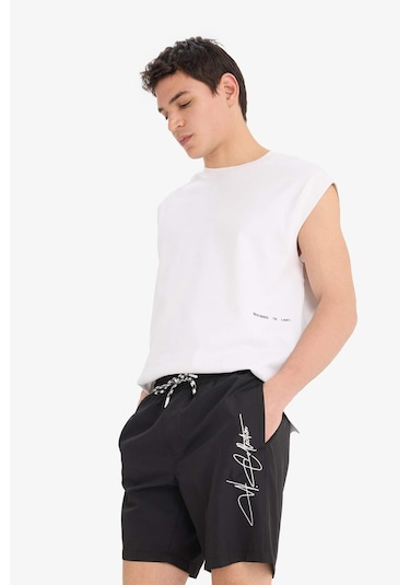 Defacto Regular Fit File Astarlı Kısa Boy Deniz Şortu B7255ax25hsbk27 Siyah