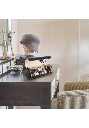 Soulader Seyahat İçin 3 Yuvalı Şık Saat Ve Takı Saklama Kutusu, Mücevher Organizer, Sundurma Tasarım Saat Kutusu, Siyah Renkli Aksesuar Kutusu Çok Renkli