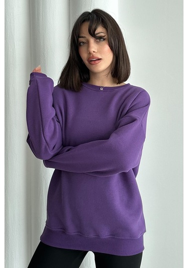 Kadın Bisiklet Yaka Oversize Sweatshirt Ku401b-12-xl Mor