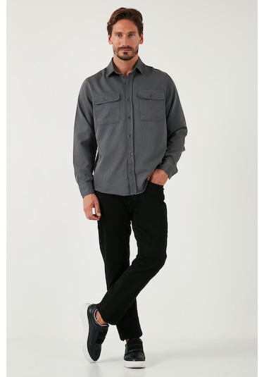 Buratti Pamuklu Çift Cepli Regular Fit Erkek Gömlek Cf25W128858 Antrasit