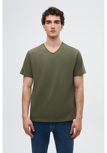 Ds Damat Slim Fit Beyaz/haki/lacivert 3'lü Set V Yaka T-shirt 4hc14ortbn55m Beyaz/haki/lacivert