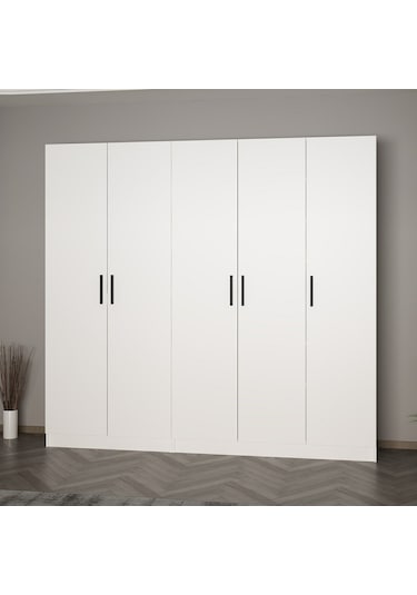 Minar Kale 210 Cm 5 Kapaklı 3b Raf Portmanto Beyaz