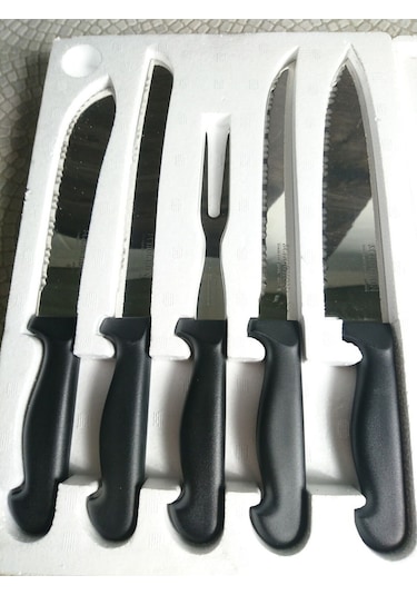 Shogun Japon Malı Tırtıklı Bıçak Seti Keskin Ağızlı Paslanmaz Mutfak Bıçağı Set 17 Parça Günlük Gri - Siyah