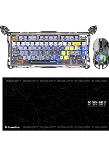 Gravastar K1 Pro Mekanik Gaming Klavye, X Kablosuz Optik Mouse Ve Mousepad Oyuncu Seti, Interstellar Optik