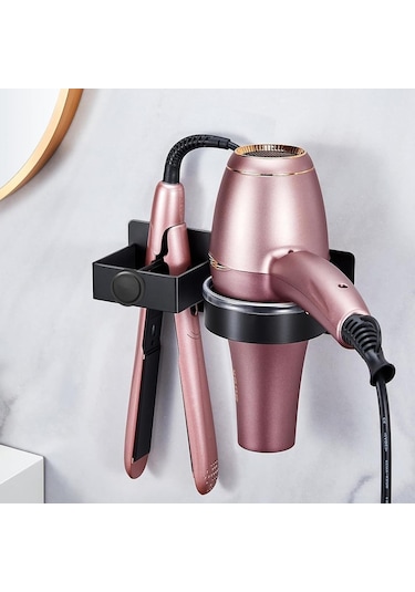 Lichen Saç Kurutma Makinesi Tutucusu, Duvara Monte, Delme Siyah