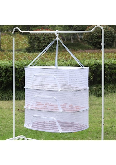 40 X 60 Cm Katlanabilir Kurutma Balıkçılık Sebzeler Balık Ağı Asılı Giysiler Kurutma Depolama Rafı, Özellikleri: 3 Kat Beyaz