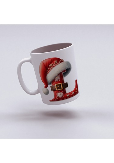 L Harfi Yılbaşı Temalı Bardak 330 Ml Harfli Kişiye Özel Hediye - Yeniyıl / Noel Şapka Tasarım Beyaz